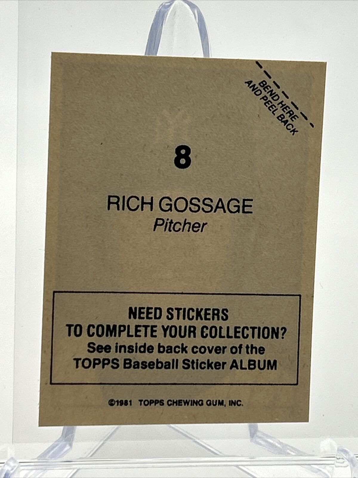 1981 Topps Stickers Rich Gossage Baseball Card #8 NM-Mint FREE SHIPPING