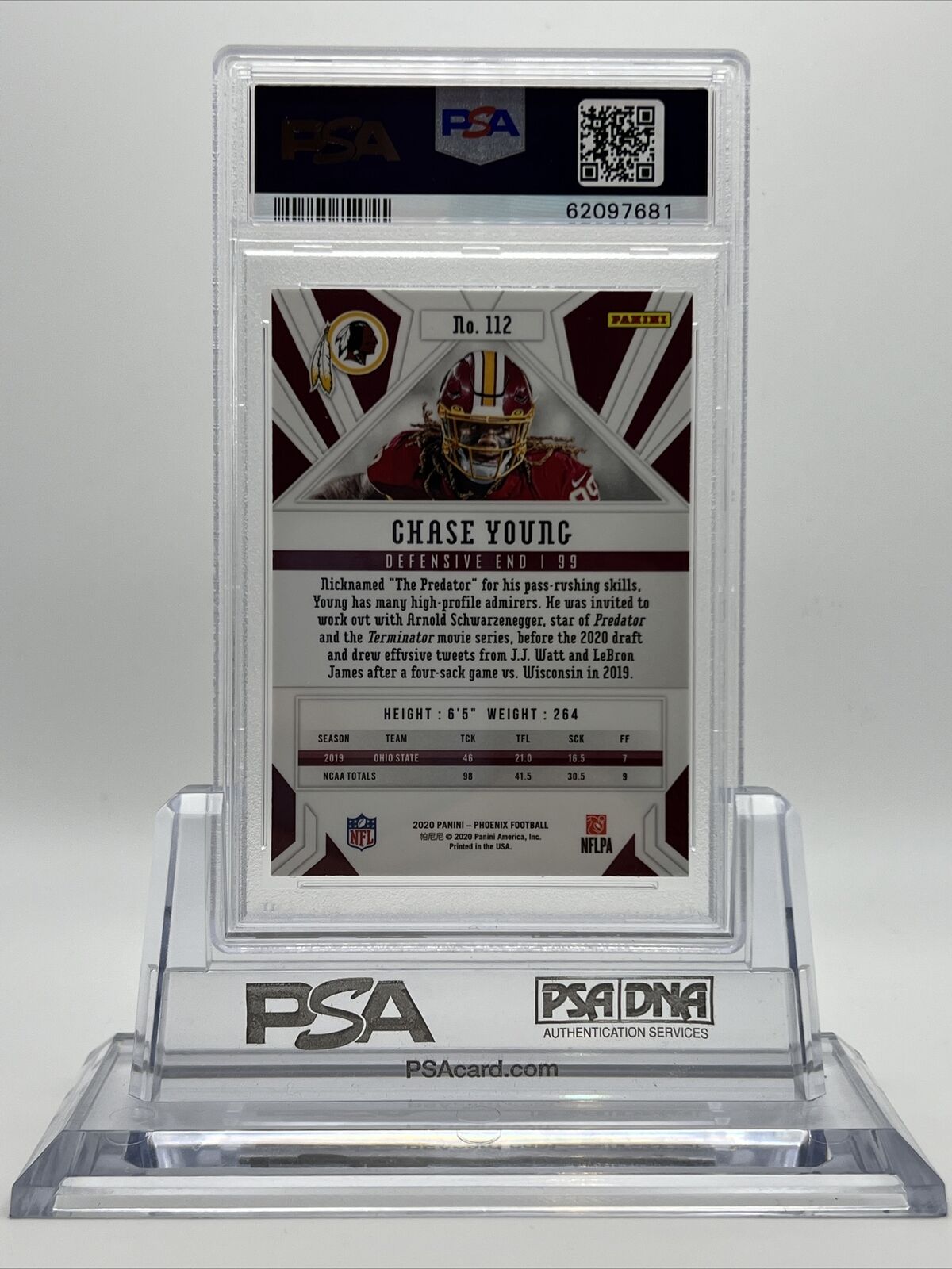 2020 Panini Phoenix Fire Burst Chase Young Rookie Football Card #112 PSA 10
