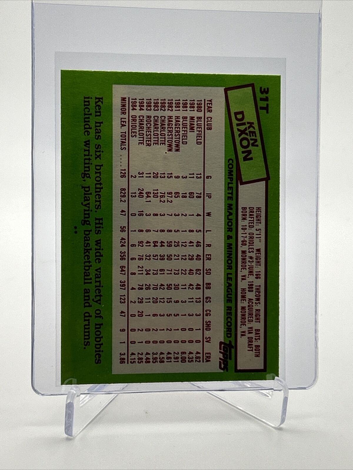 1985 Topps Traded Ken Dixon Baseball Card #31T NM-MT FREE SHIPPING