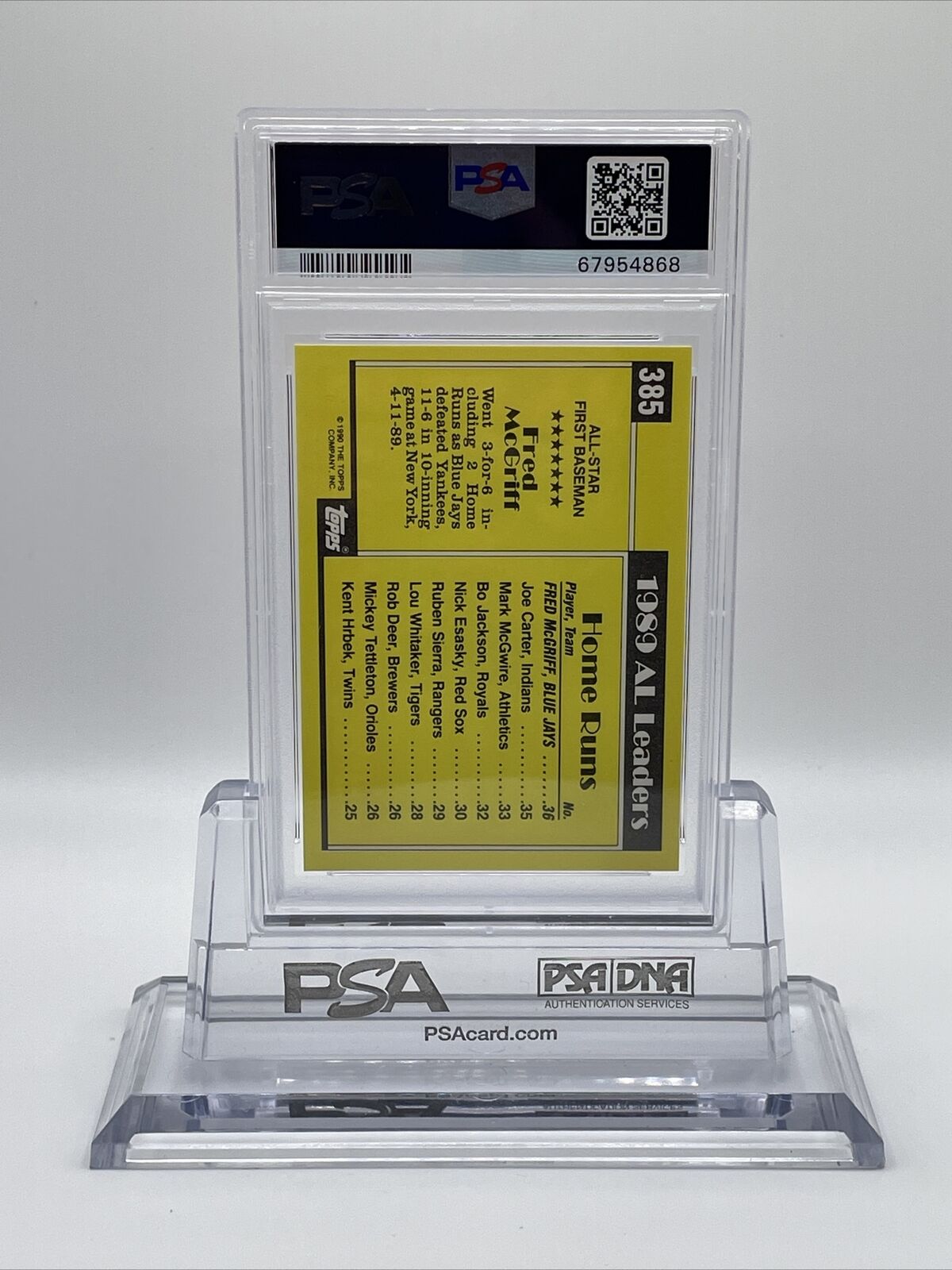 1990 Topps TIFFANY Fred McGriff Baseball Card #385 PSA 8 Near Mint-Mint