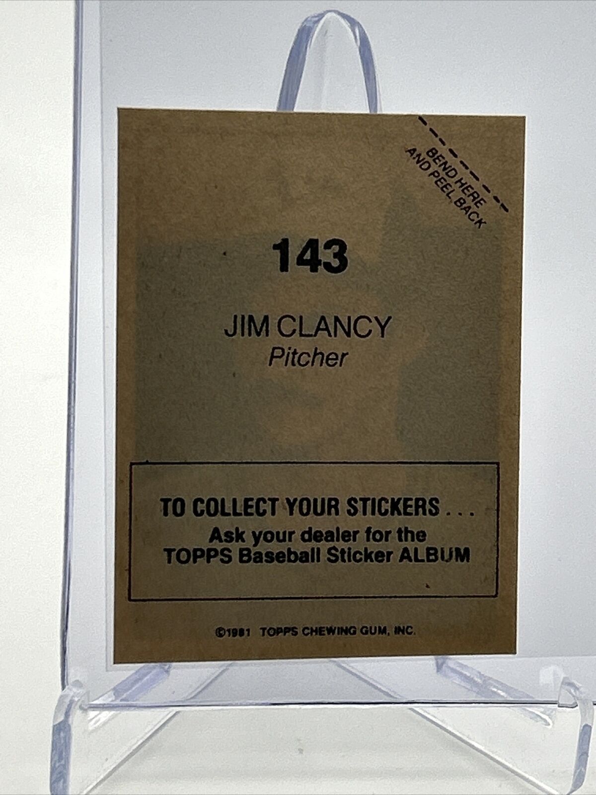 1981 Topps Stickers Jim Clancy Baseball Card #143 NM-Mint FREE SHIPPING