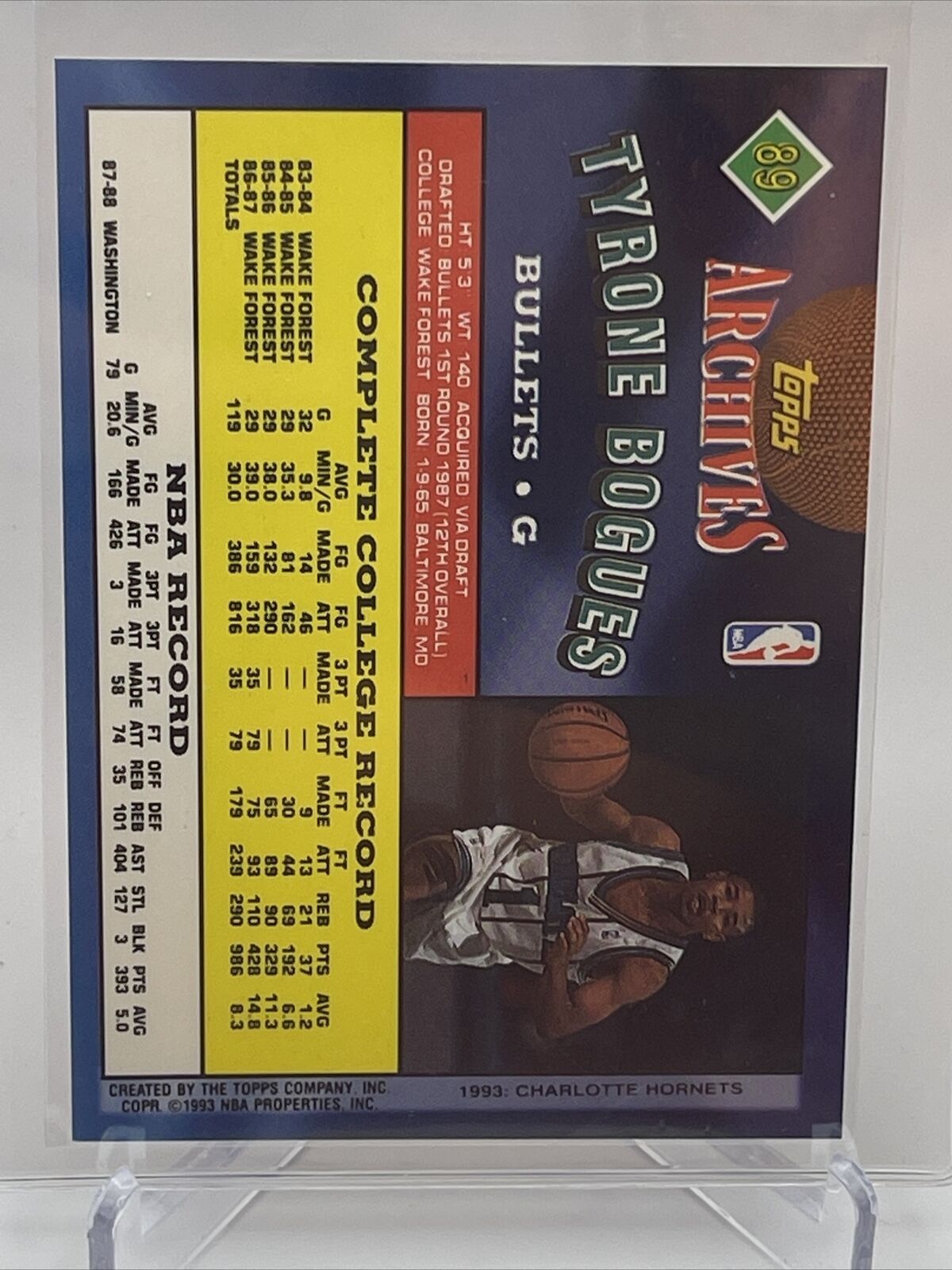 1992-93 Topps Archives GOLD Tyrone Bogues Card #89 Mint FREE SHIPPING