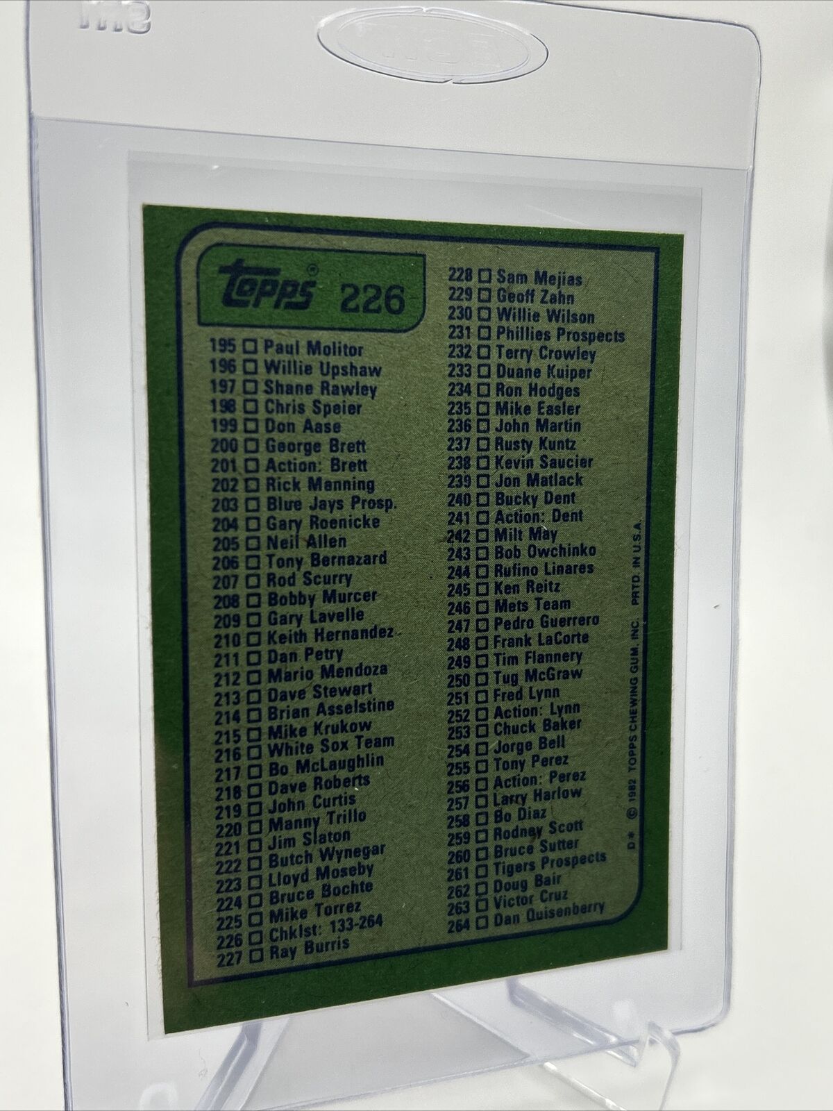 1982 Topps Checklist: 133-264 Baseball Card #226 NM-Mint FREE SHIPPING