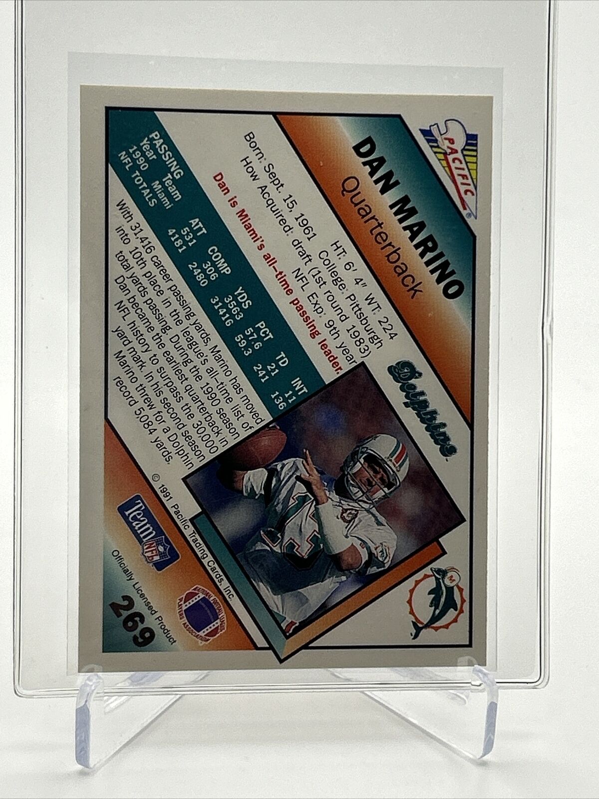 1991 Pacific Dan Marino Football Card #269 NM-MT FREE SHIPPING