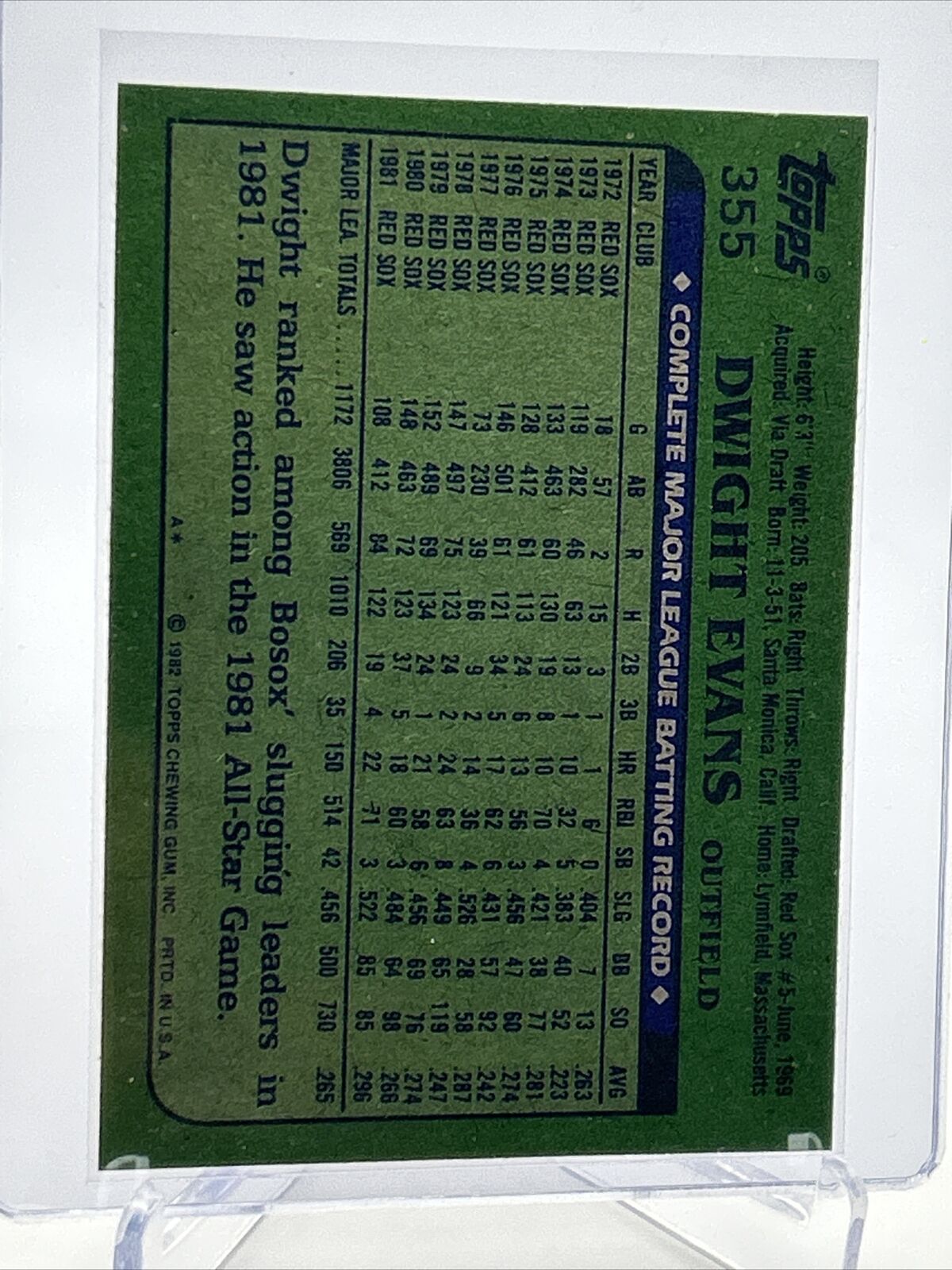 1982 Topps Dwight Evans Baseball Card #355 NM-Mint FREE SHIPPING