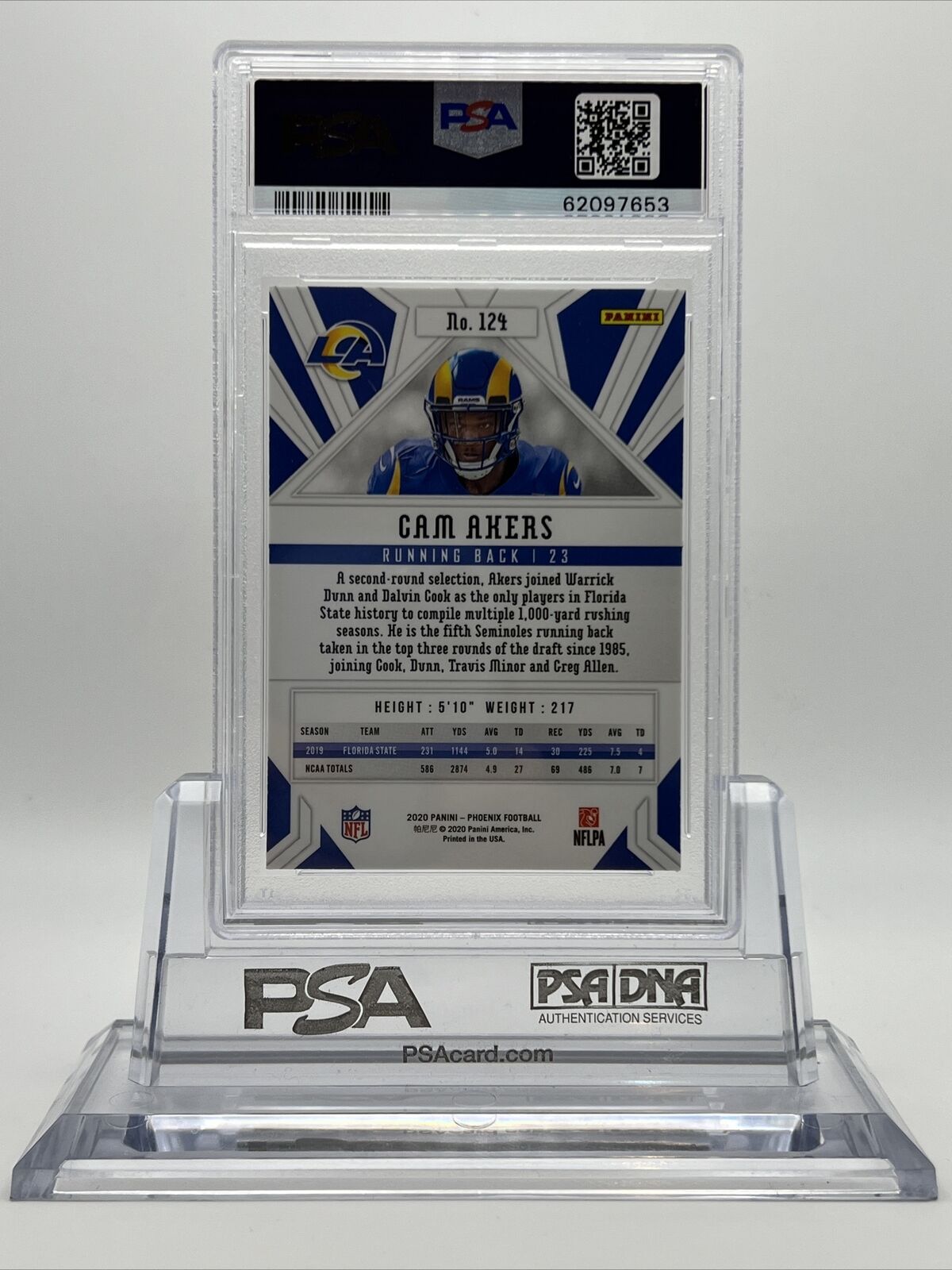 2020 Panini Phoenix Fire Burst Cam Akers Rookie Football Card #124 PSA 9