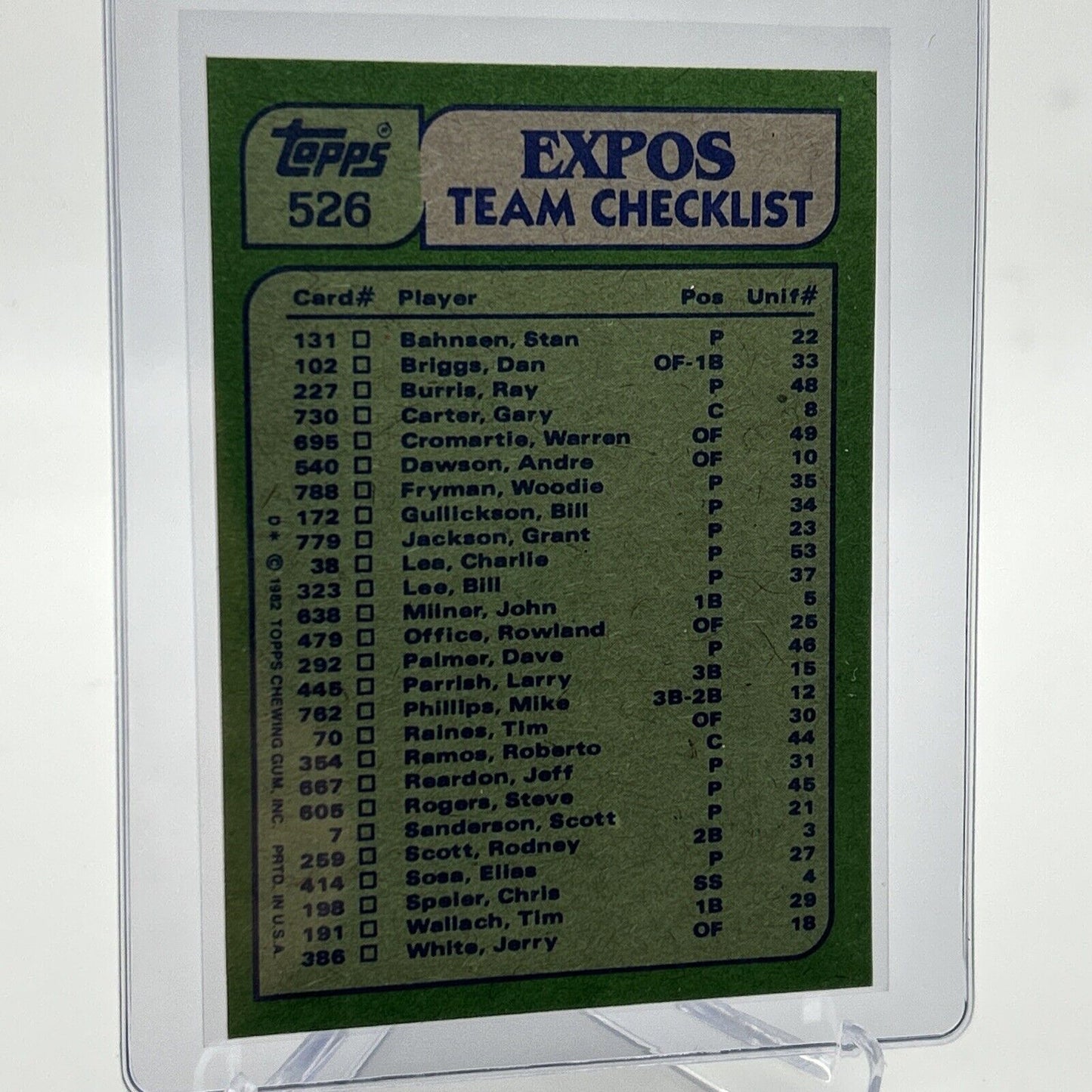 1982 Topps Expos Leaders/Checklist Baseball Card #526 NM-Mint FREE SHIPPING