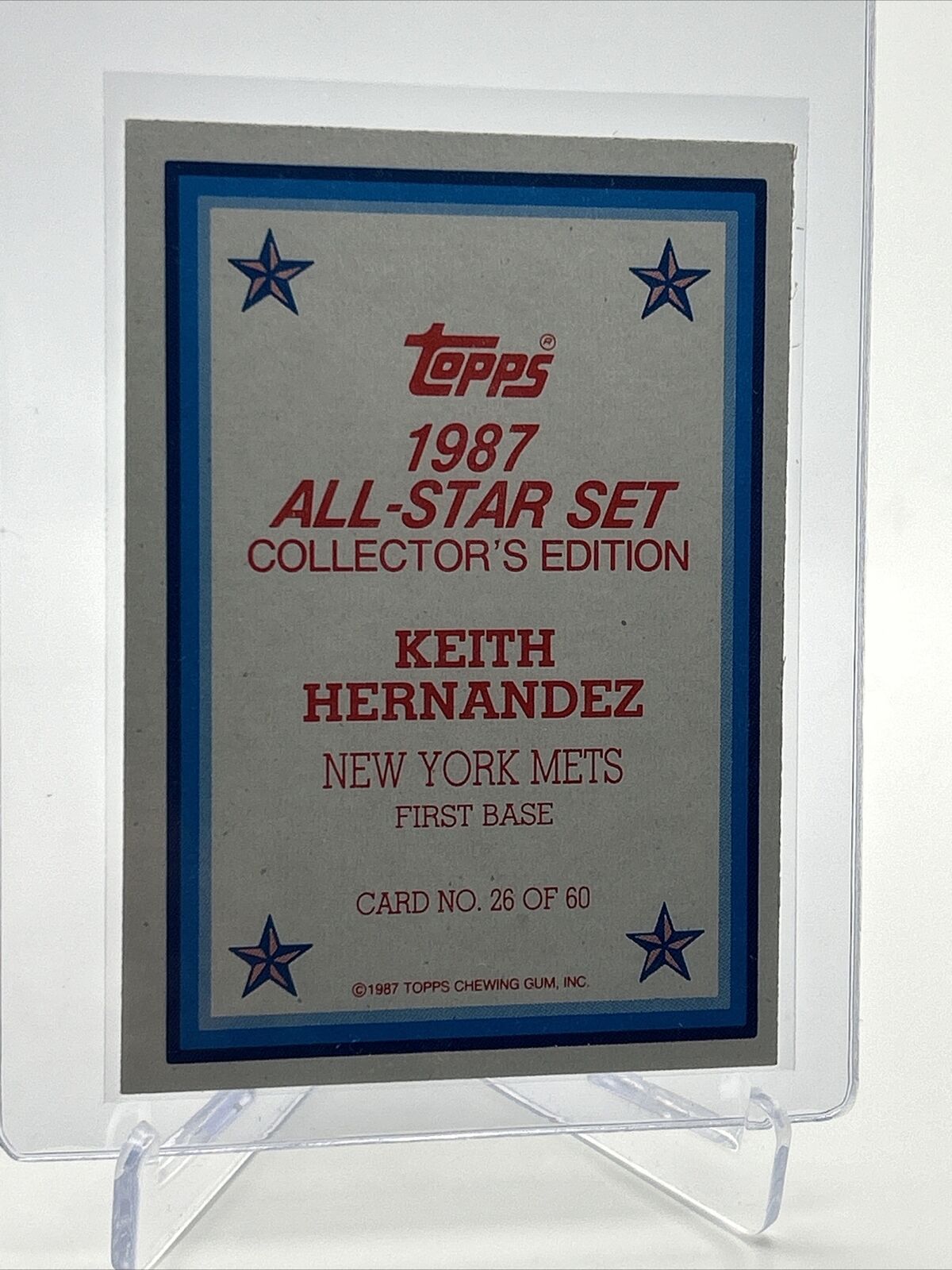 1987 Topps All-Star Set Keith Hernandez Baseball Card #26 Mint FREE SHIPPING