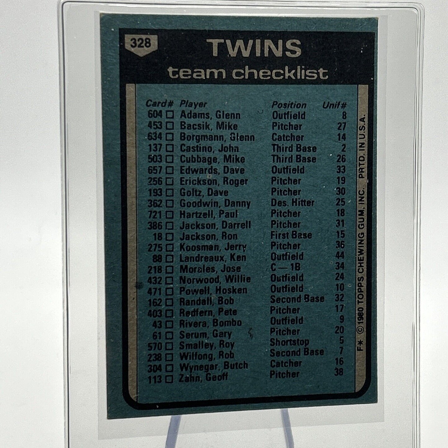 1980 Topps Gene Mauch Checklist Baseball Card #328 NM-Mint FREE SHIPPING
