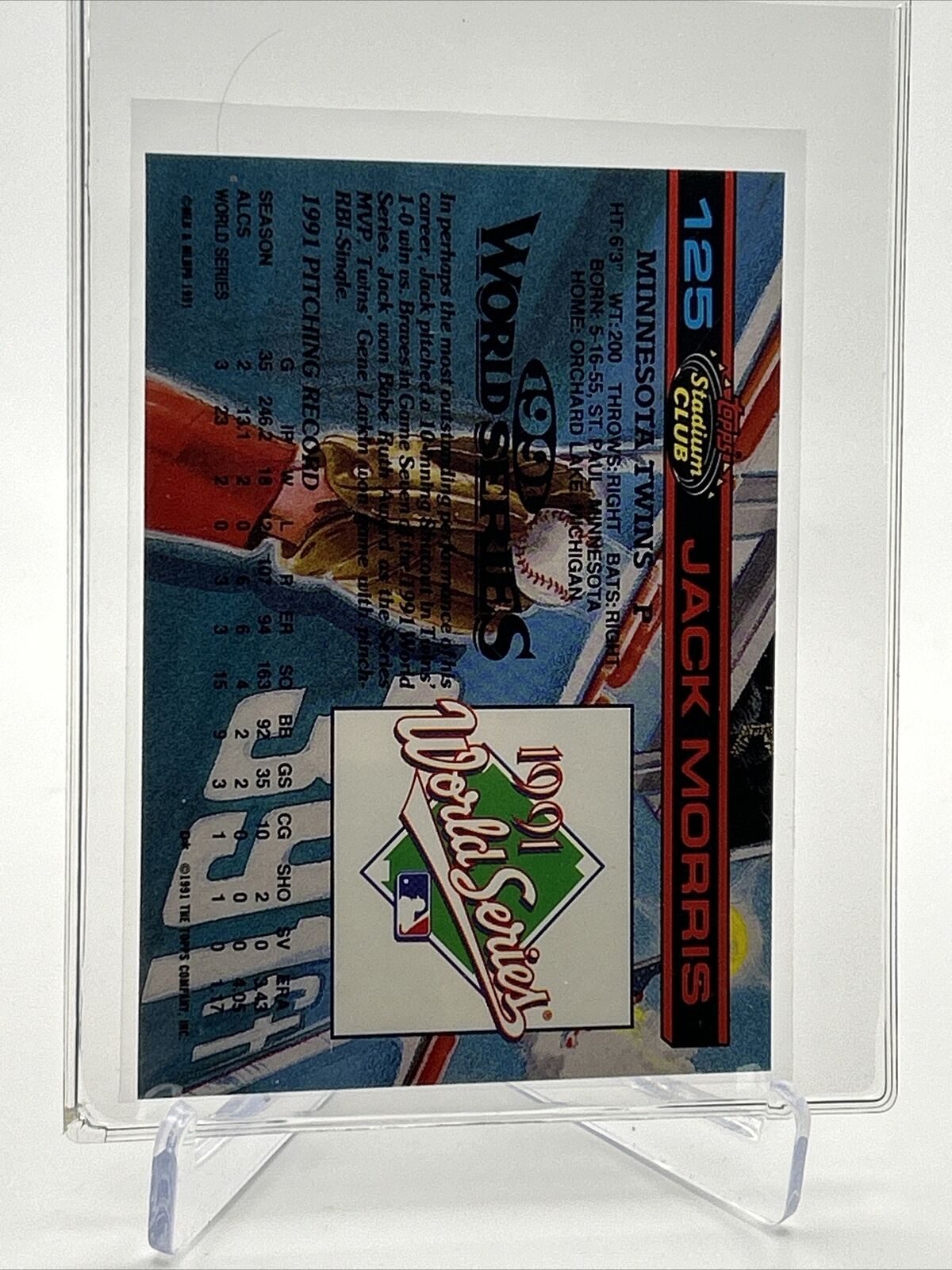 1992 Stadium Club Dome Jack Morris Baseball Card #125 Mint FREE SHIPPING
