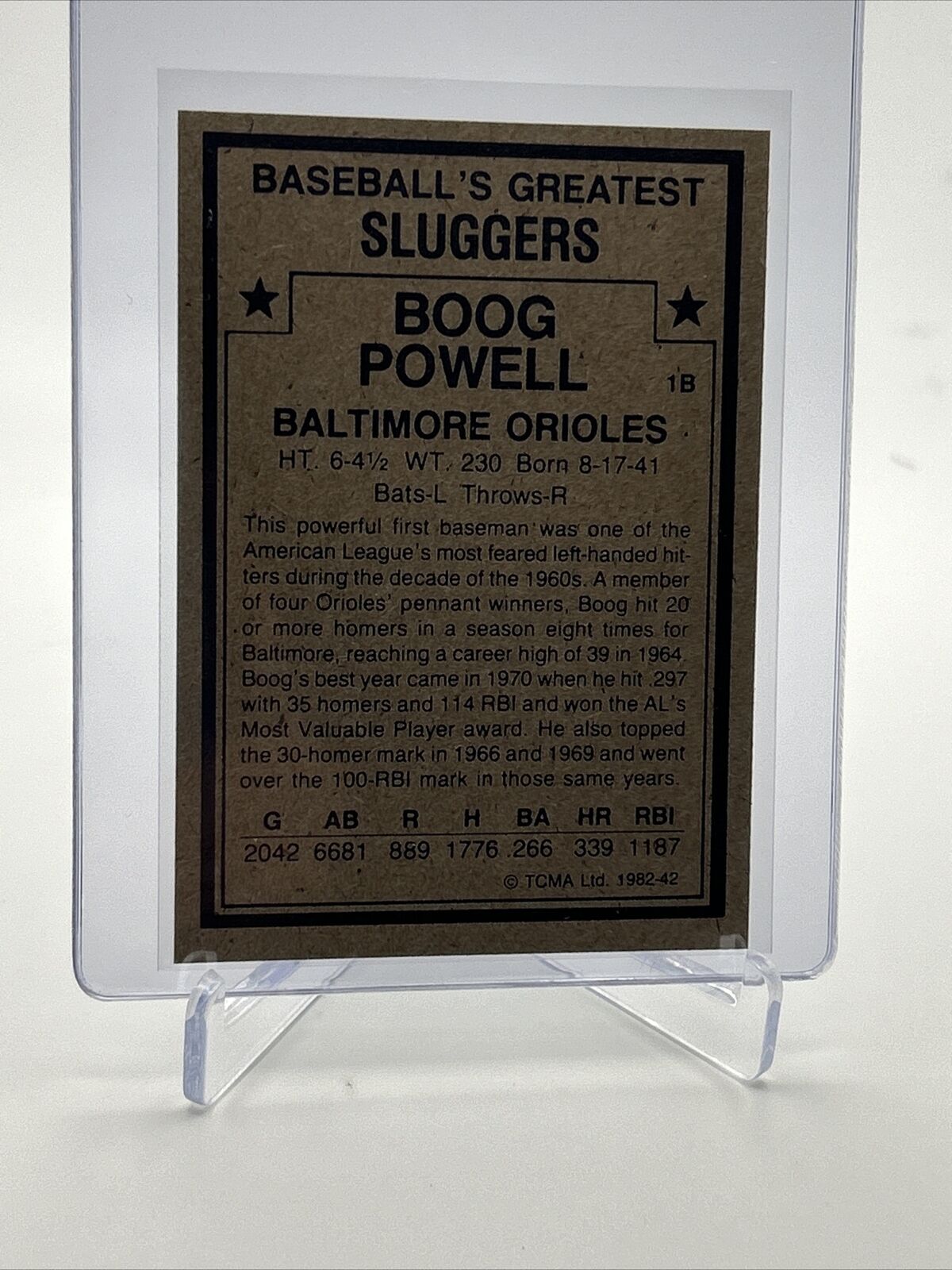 1982 TCMA Greatest Sluggers Boog Powell Baseball Card #42 Mint FREE SHIPPING