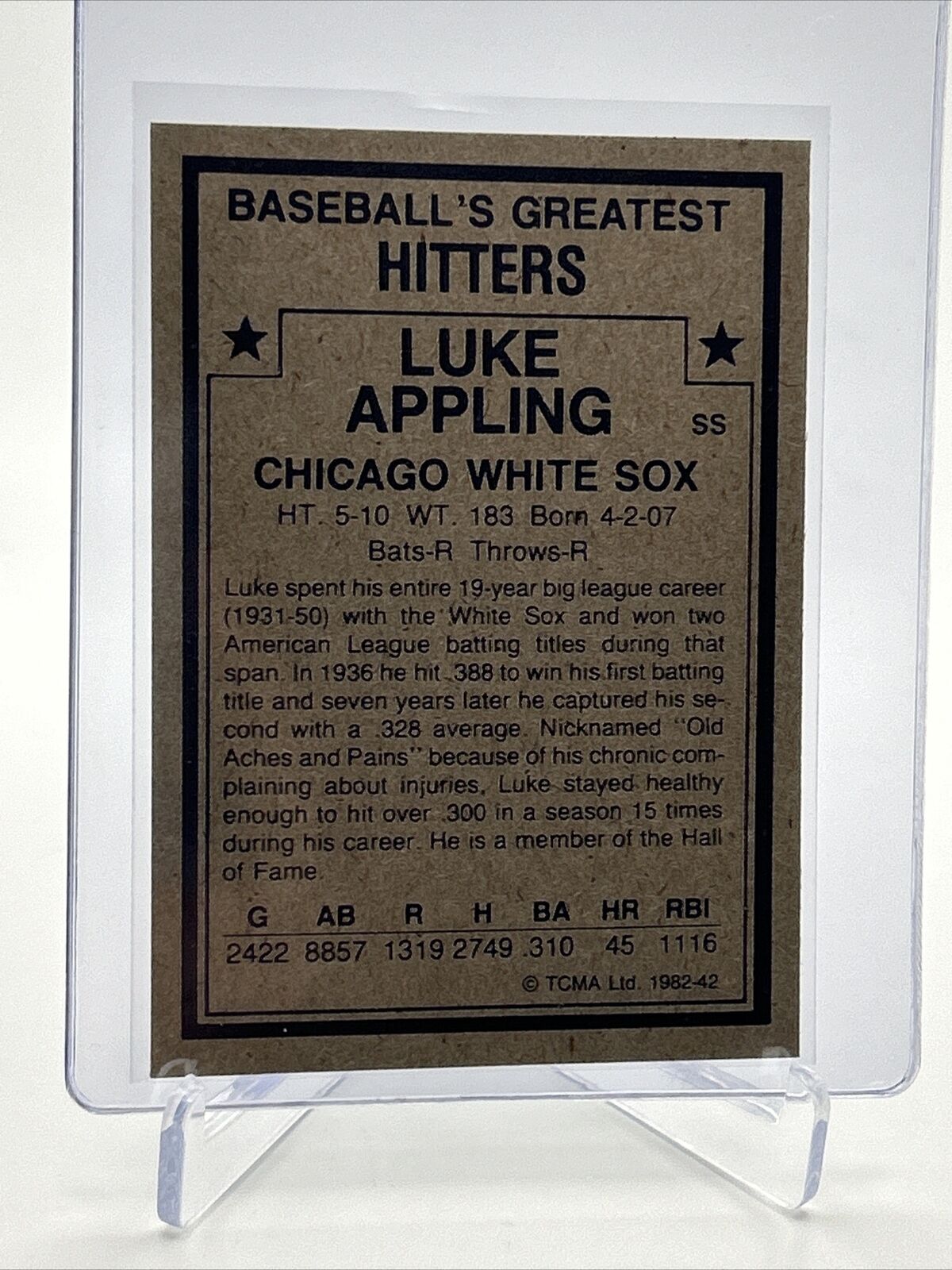 1982 TCMA Greatest Hitters Luke Appling Baseball Card #42 Mint FREE SHIPPING