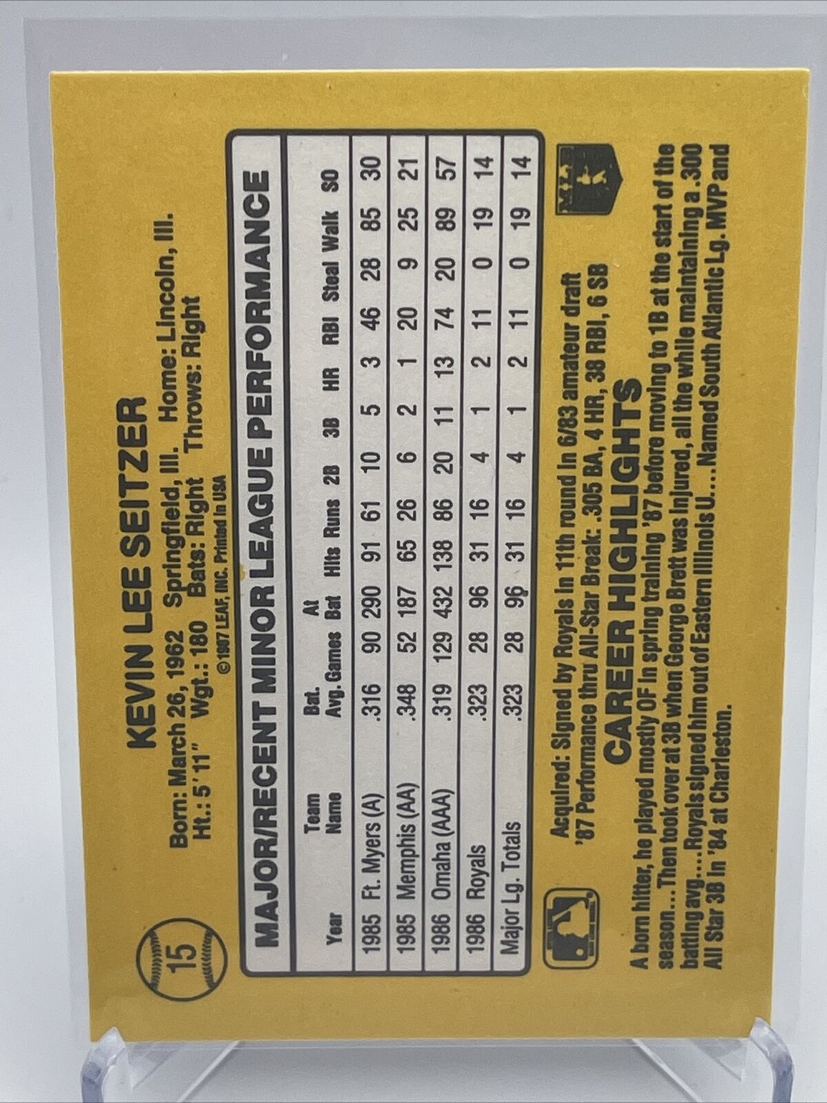 1987 Donruss the Rookies Kevin Seitzer Rookie Card #15 Mint FREE SHIPPING