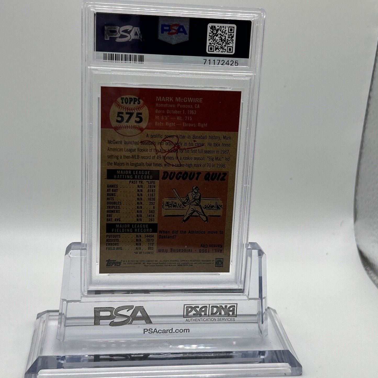 2022 Topps Living Set Mark McGwire Baseball Card #575 PSA 10 Gem Mint