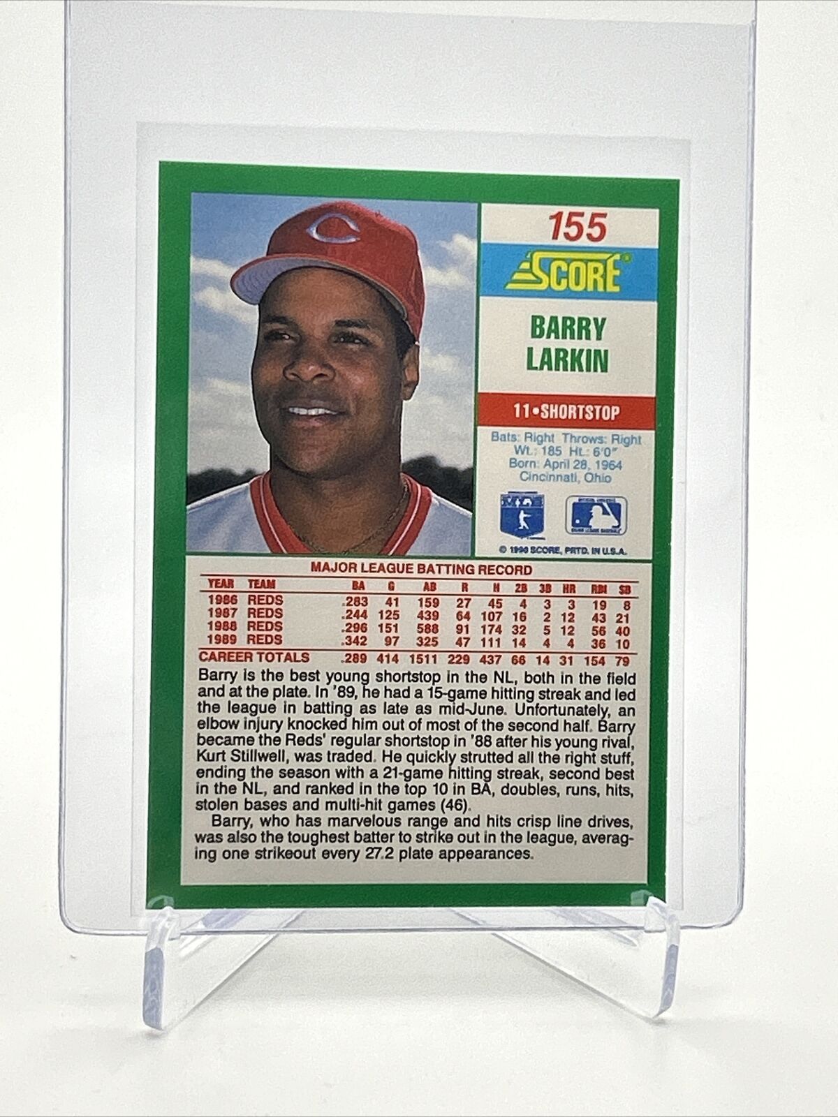 1990 Score Barry Larkin Baseball Card #155 Mint FREE SHIPPING