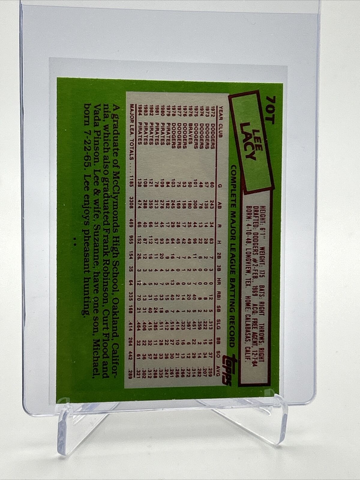1985 Topps Traded Lee Lacy Baseball Card #70T NM-MT FREE SHIPPING