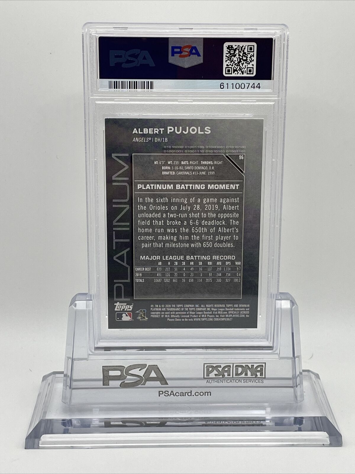 2020 Bowman Platinum Chartreuse Albert Pujols Baseball Card #96 PSA 10