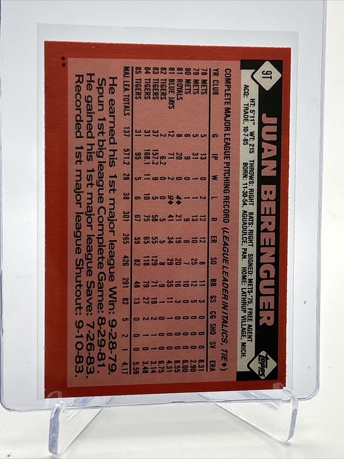 1986 Topps Traded Juan Berenguer Baseball Card #9T NM-MT FREE SHIPPING