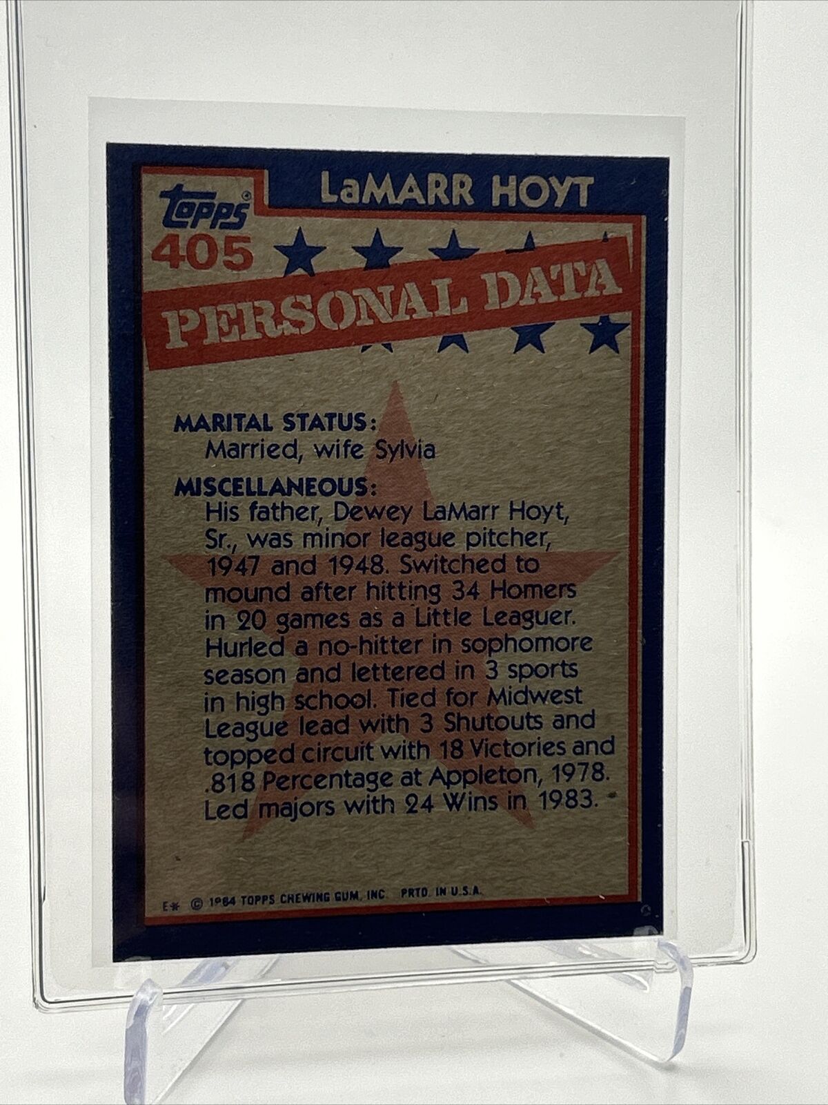 1984 Topps LaMarr Hoyt Baseball Card #405 NM-Mint FREE SHIPPING