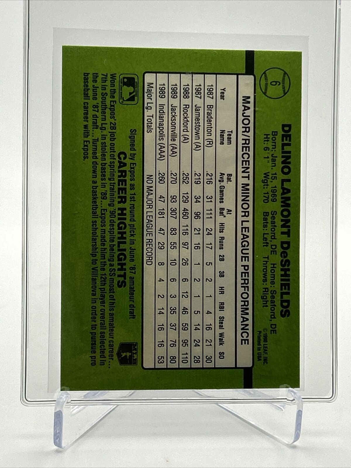 1990 Donruss the Rookies Delino DeShields Rookie Card #6 Mint FREE SHIPPING