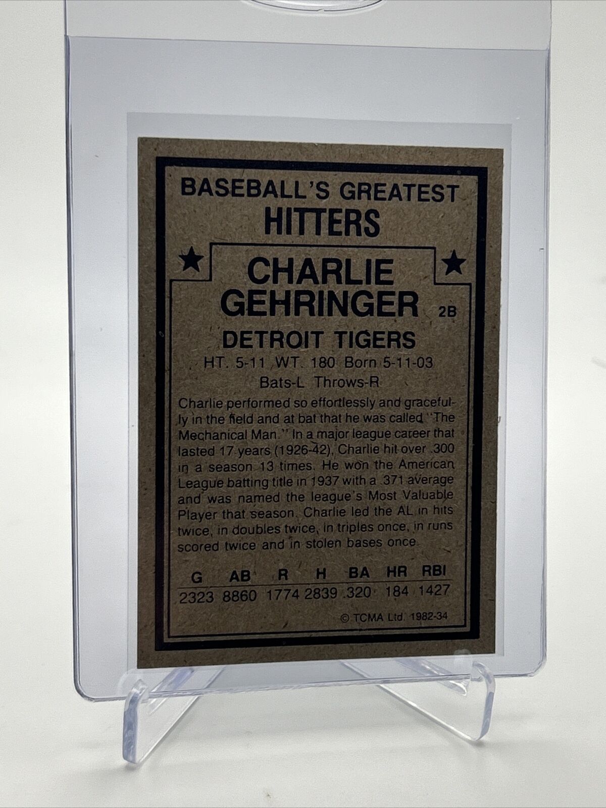 1982 TCMA Greatest Hitters Charlie Gehringer Card #34 Mint FREE SHIPPING