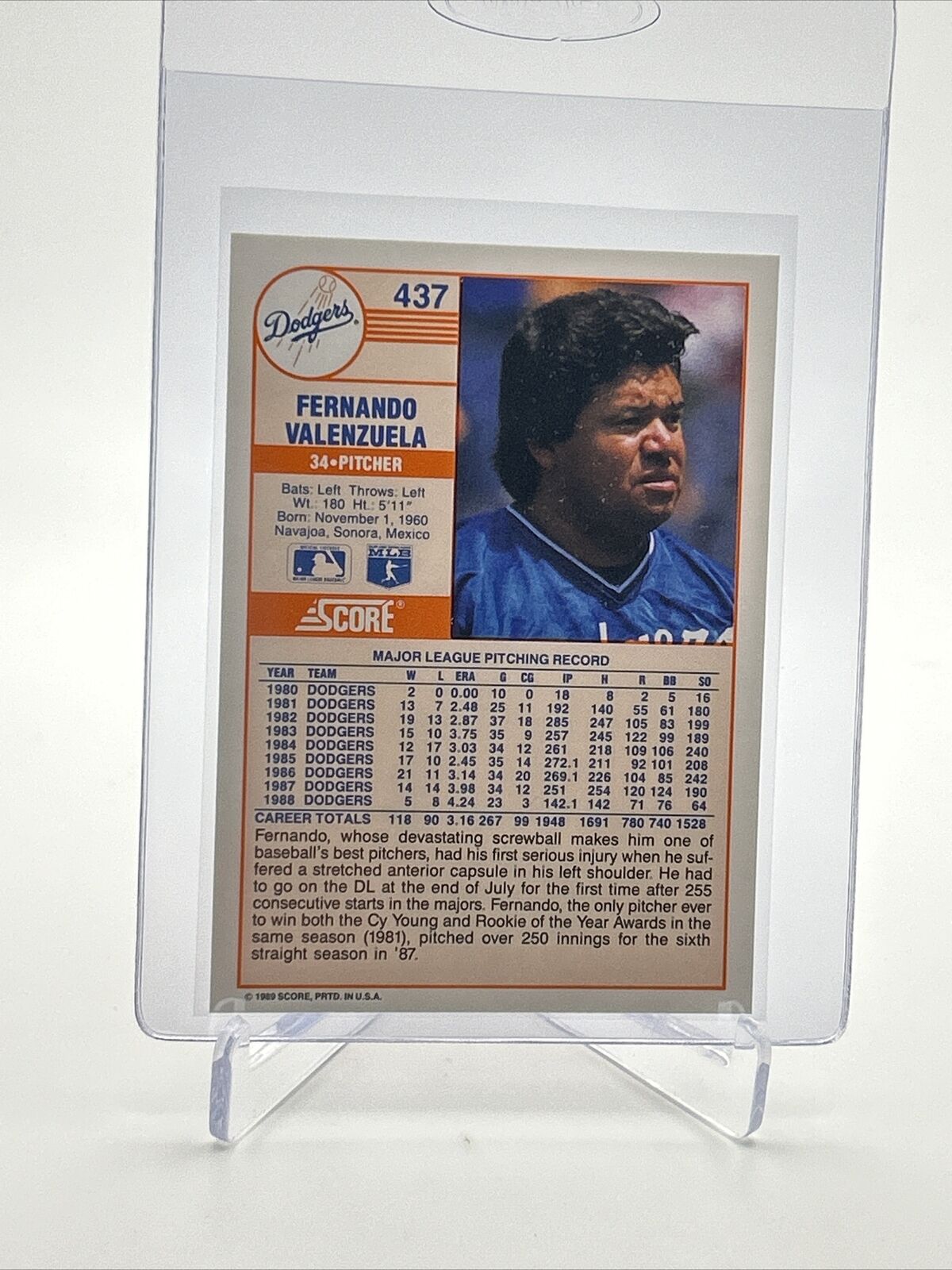 1989 Score Fernando Valenzuela Baseball Card #437 Mint FREE SHIPPING