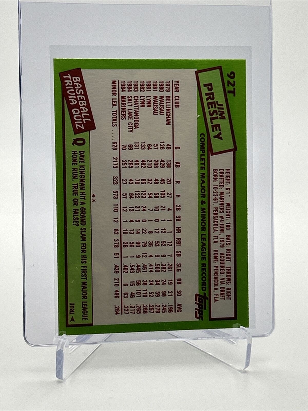 1985 Topps Traded Jim Presley Baseball Card #92T NM-MT FREE SHIPPING