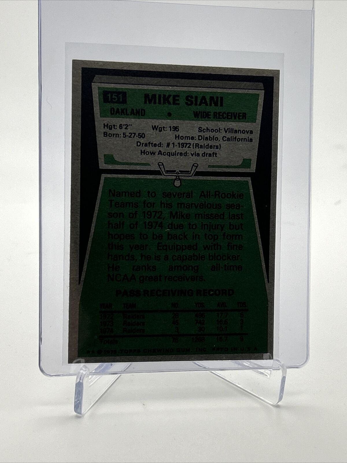 1975 Topps Mike Siani Football Card #151 NM Quality FREE SHIPPING