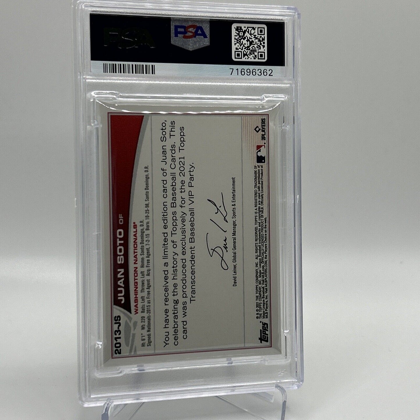 2022 Topps Transcendent VIP Party Juan Soto Baseball Card #2013 PSA 10 23/95