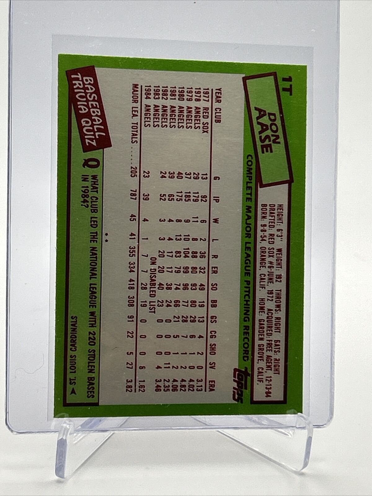 1985 Topps Traded Don Aase Baseball Card #1T NM-MT FREE SHIPPING