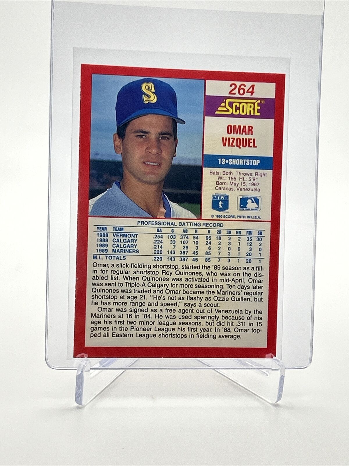 1990 Score Omar Vizquel Rookie Baseball Card #264 Mint FREE SHIPPING