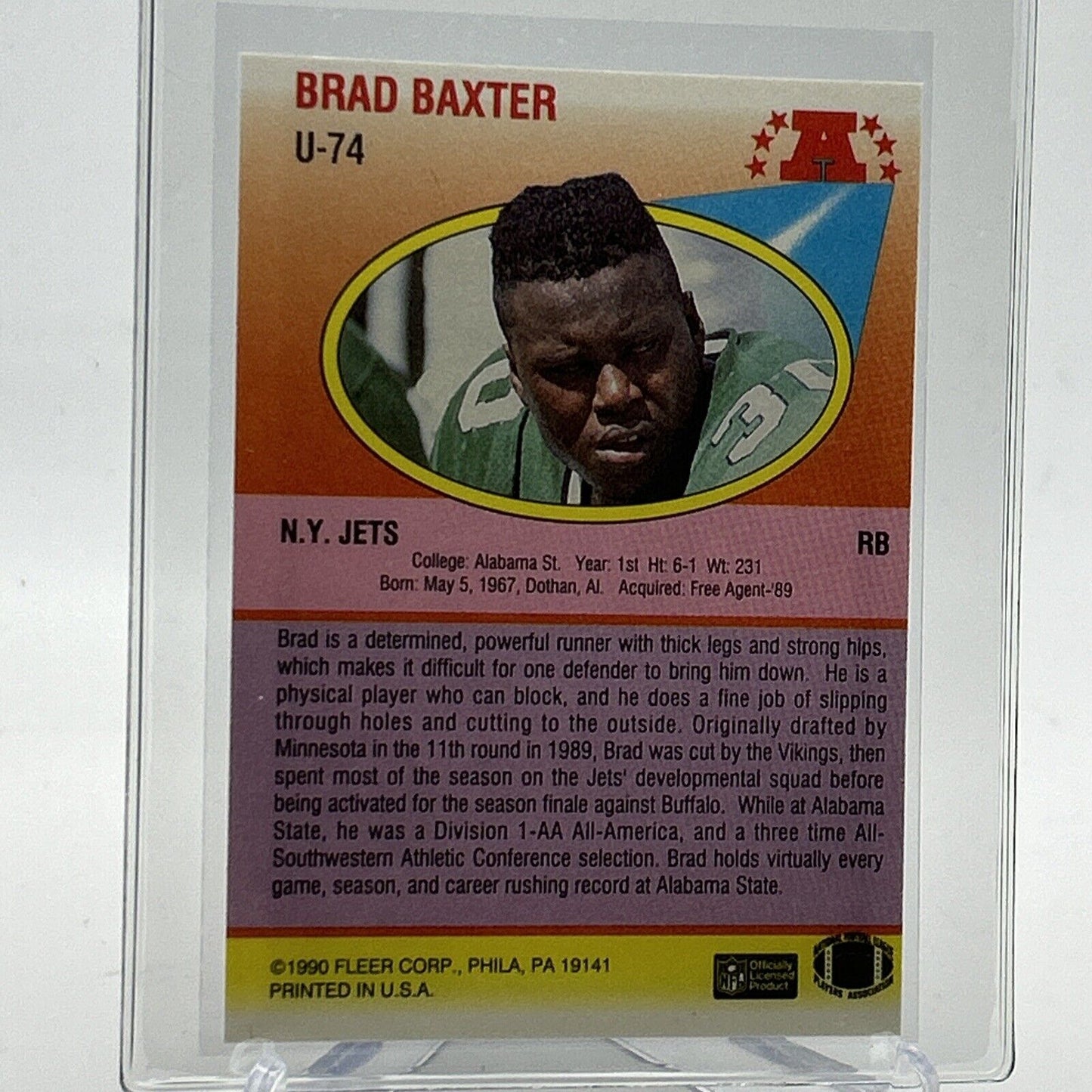 1990 Fleer Update Brad Baxter Rookie Football Card #U-74 Mint FREE SHIPPING