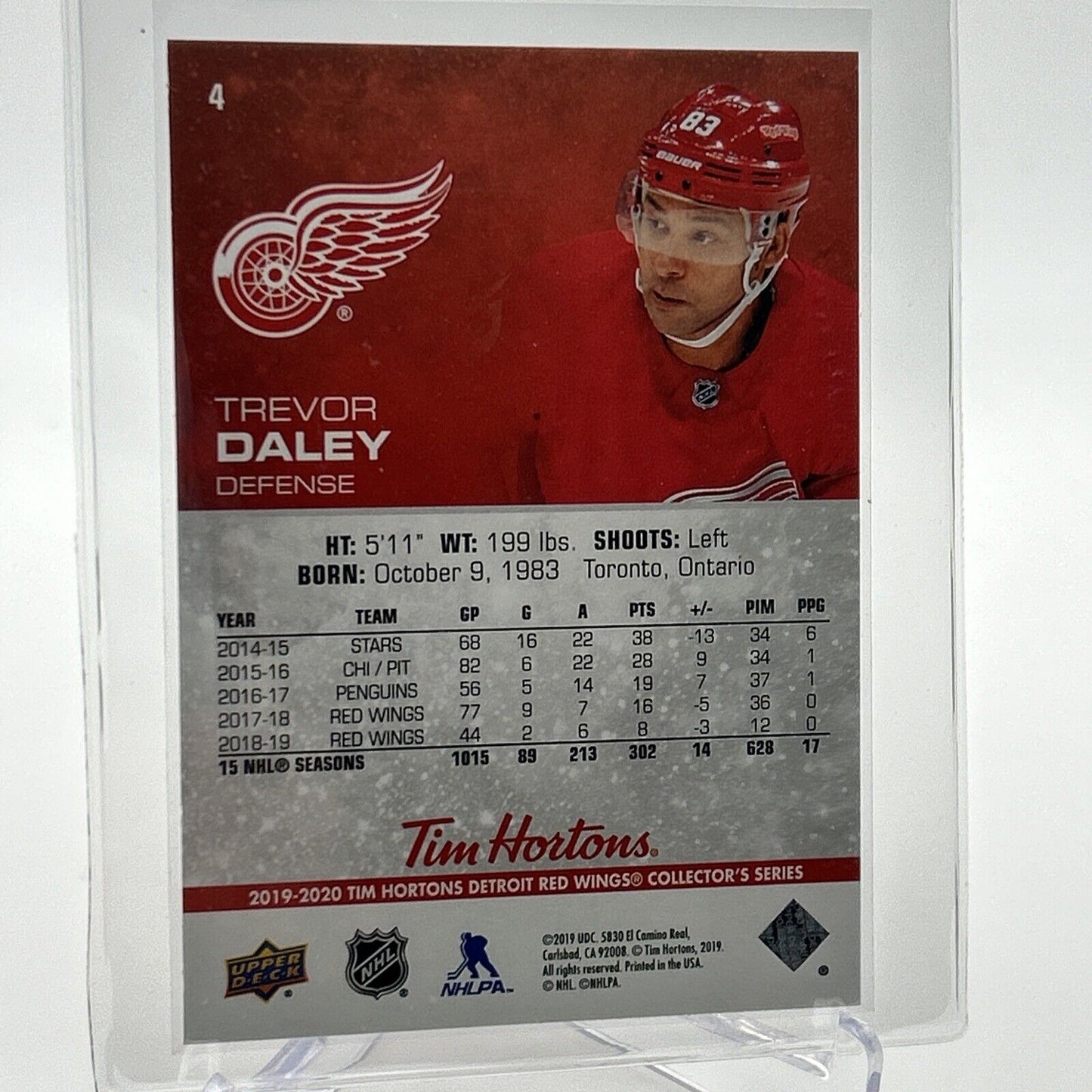 2019-20 Upper Deck Tim Hortons Trevor Daley Hockey Card #4 Mint FREE SHIPPING