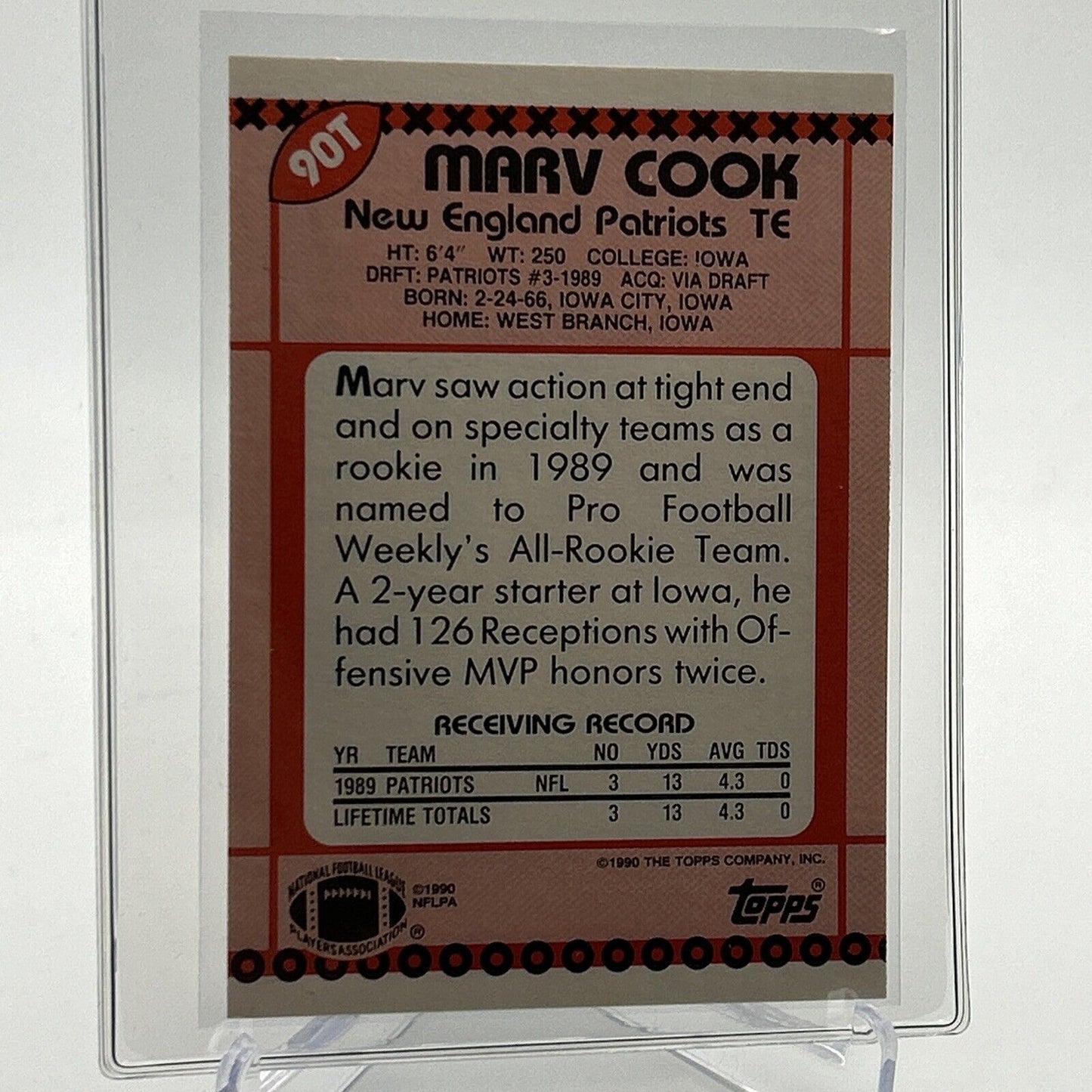 1990 Topps Traded Marv Cook Rookie Football Card #90T Mint FREE SHIPPING