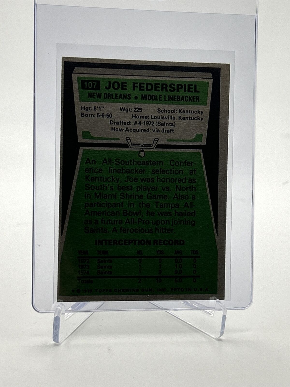 1975 Topps Joe Federspiel Football Card #107 NM Quality FREE SHIPPING