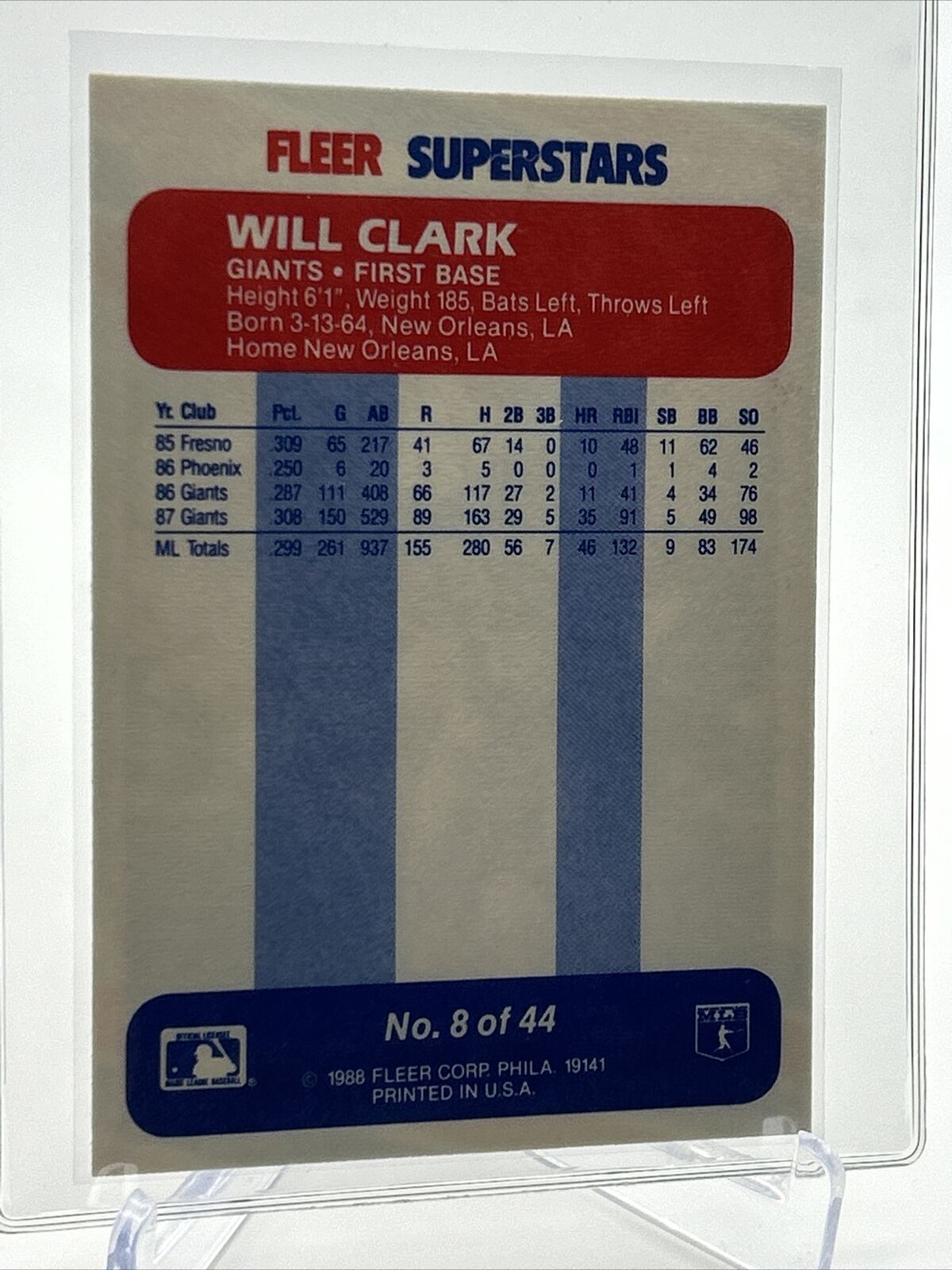 1988 Fleer Superstars Will Clark Card #8 Mint FREE SHIPPING