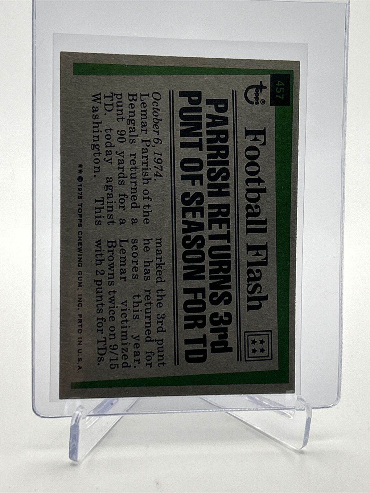 1975 Topps Lemar Parrish Football Card #457 EX-MT Quality FREE SHIPPING
