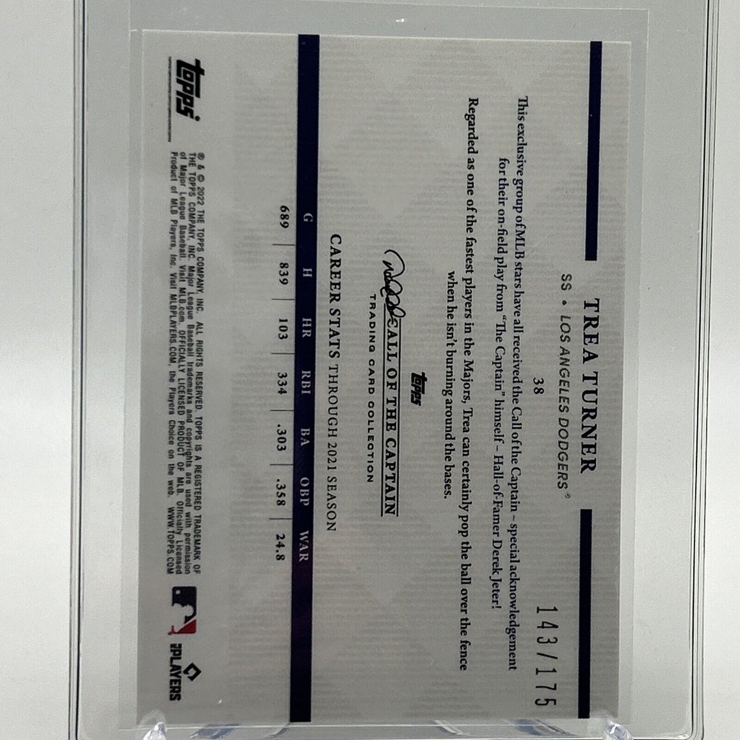 2022 Topps x Derek Jeter Trea Turner 143/175 Baseball Card #38 FREE SHIPPING