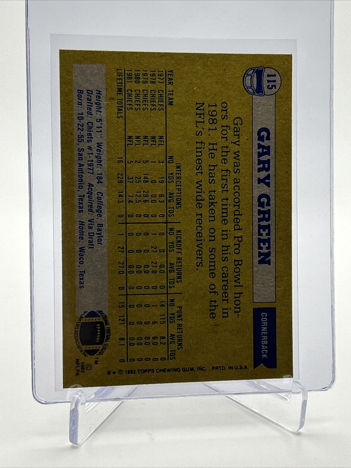 1982 Topps Gary Green Football Card #115 NM-MT FREE SHIPPING