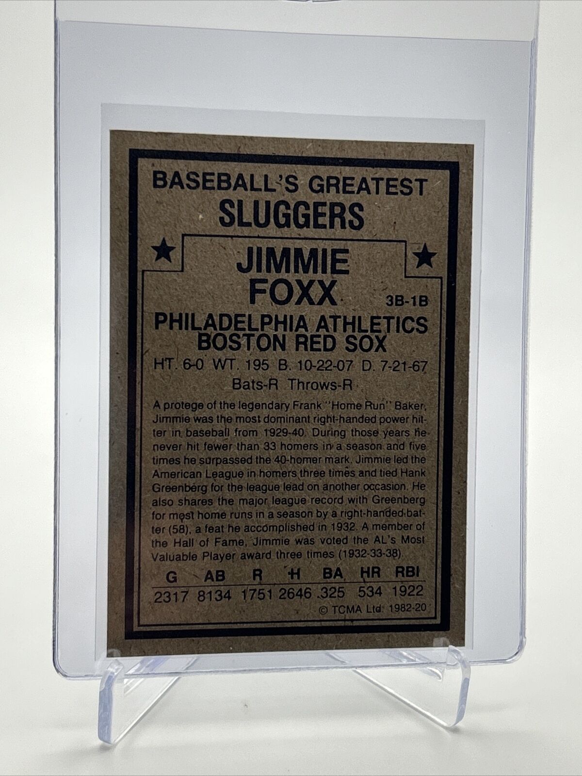1982 TCMA Greatest Sluggers Jimmie Foxx Baseball Card #20 Mint FREE SHIPPING