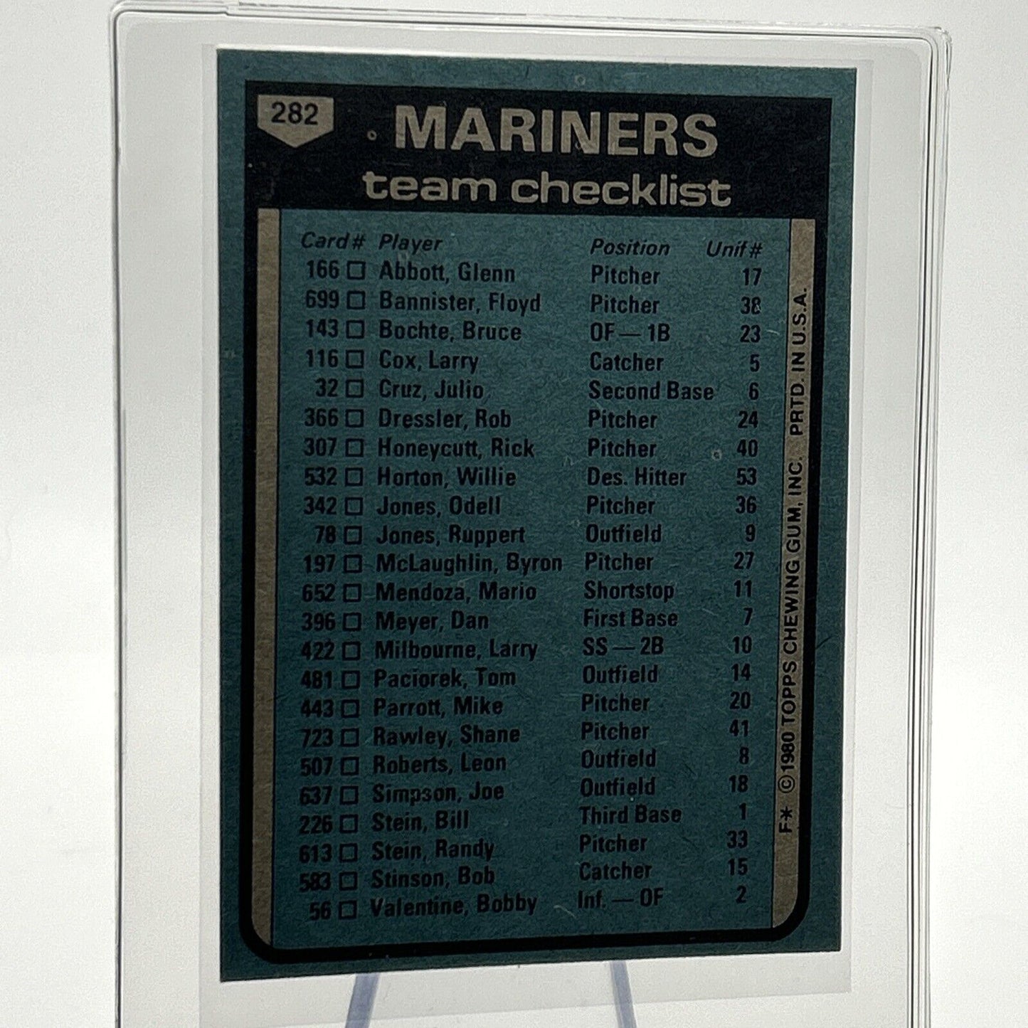 1980 Topps Darrell Johnson Checklist Baseball Card #282 NM-Mint FREE SHIPPING