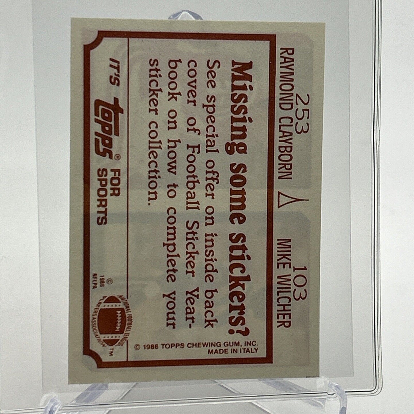 1986 Topps Mike Wilcher/Raymond Clayborn Card #103/253 NM-MT FREE SHIPPING