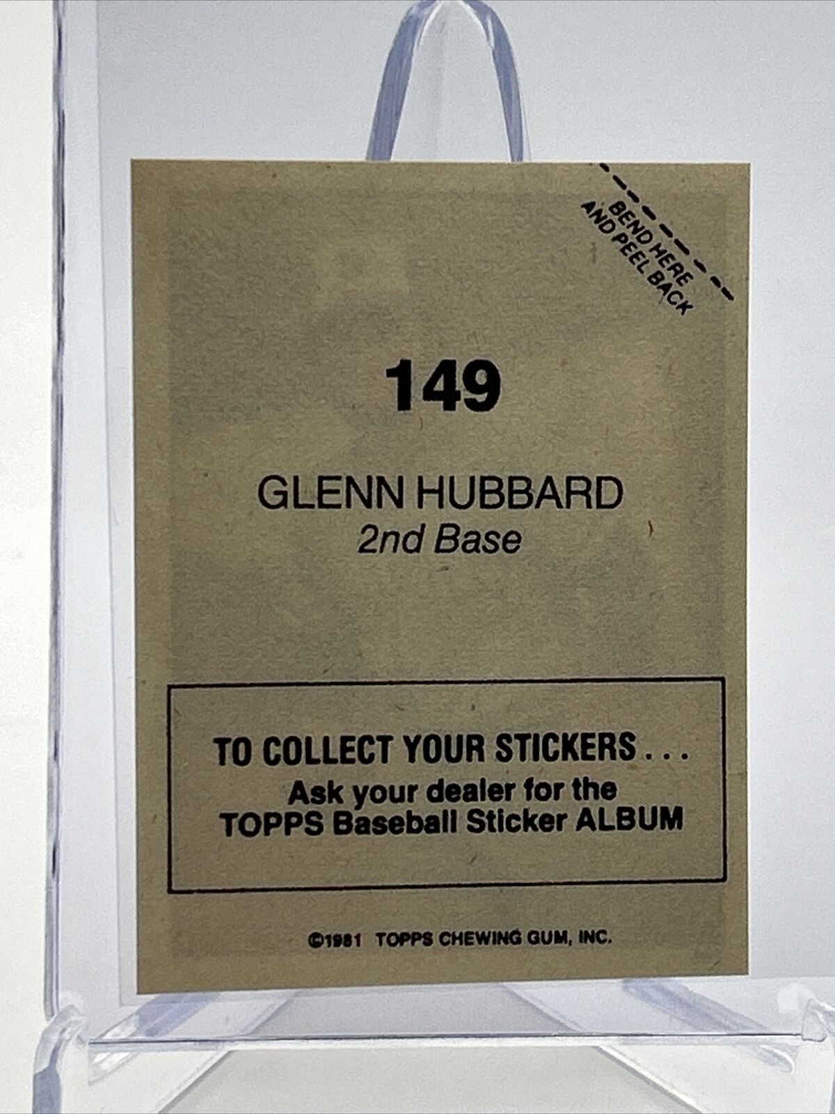 1981 Topps Stickers Glenn Hubbard Baseball Card #149 NM-Mint FREE SHIPPING