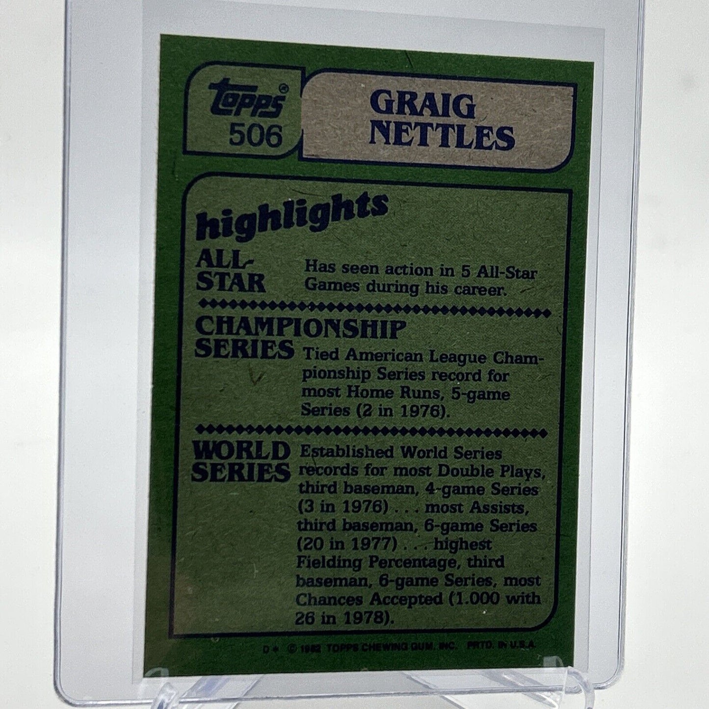 1982 Topps Graig Nettles In Action Baseball Card #506 NM-Mint FREE SHIPPING