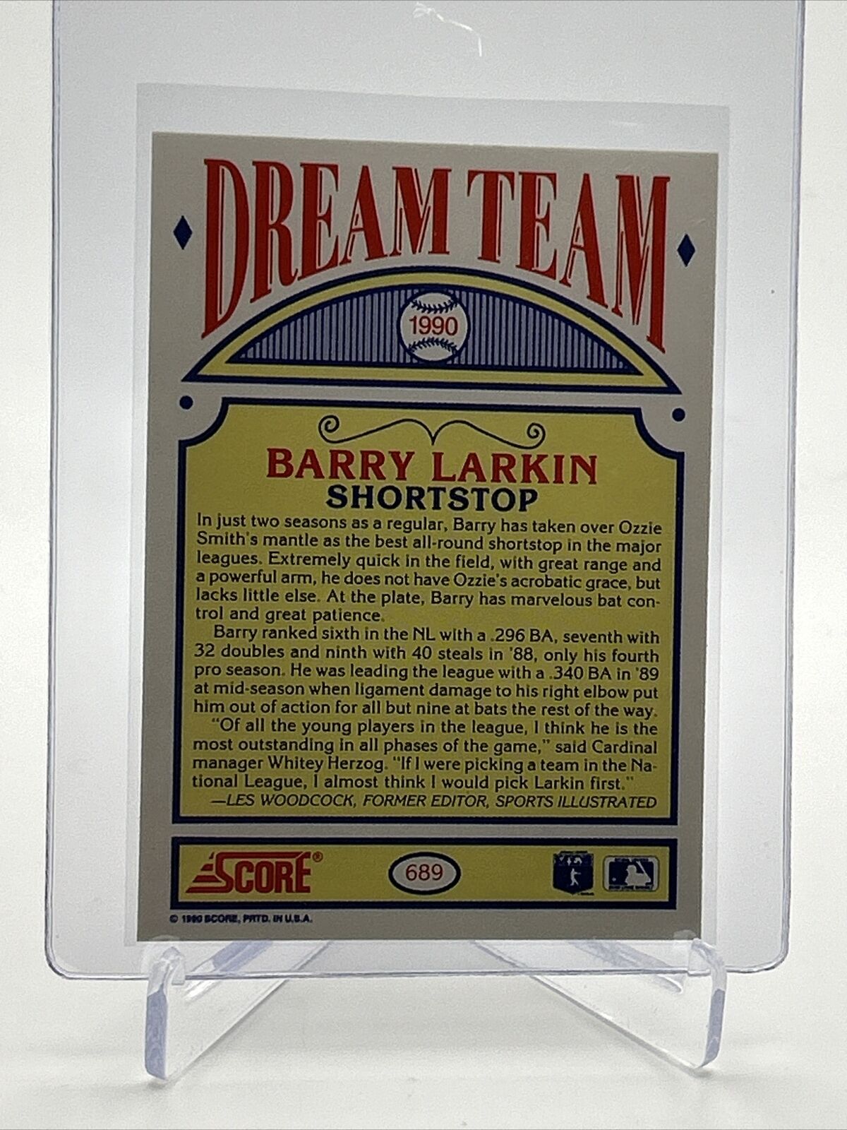 1990 Score Barry Larkin Baseball Card #689 Mint FREE SHIPPING