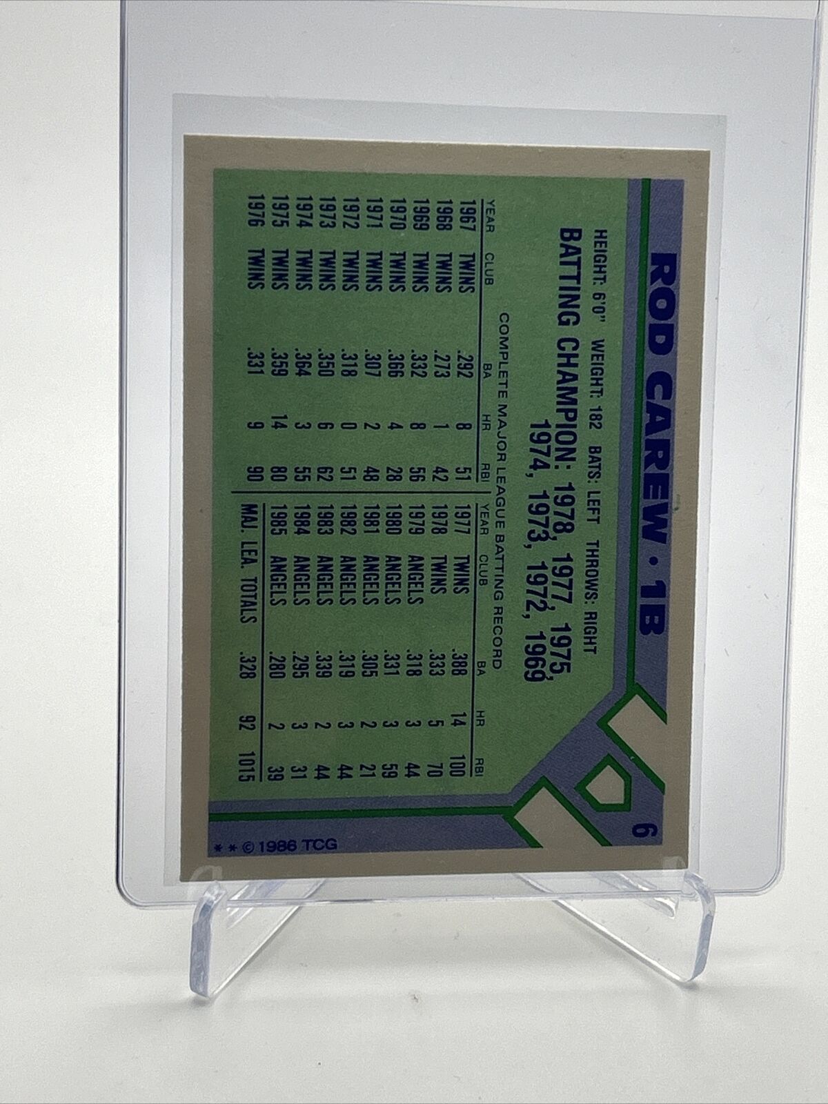 1986 Topps Baseball Champion Superstars Rod Carew Card #6 Mint FREE SHIPPING