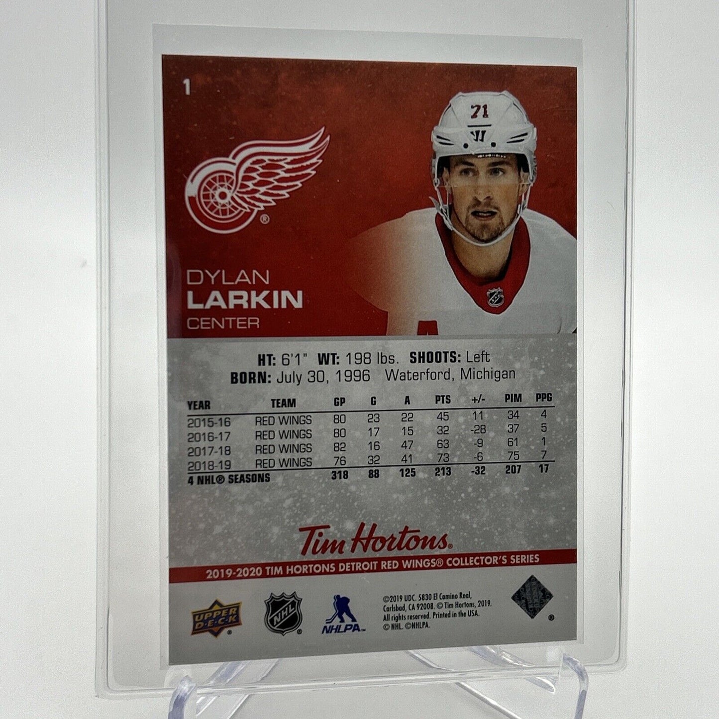 2019-20 Upper Deck Tim Hortons Dylan Larkin Hockey Card #1 Mint FREE SHIPPING