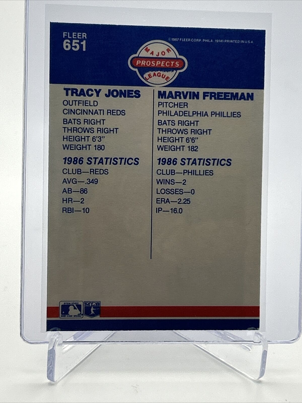 1987 Fleer Tracy Jones/Marvin Freeman Rookie Card #651 Mint FREE SHIPPING