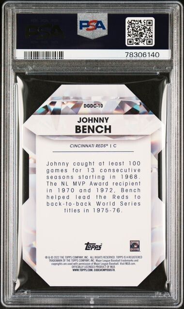 2022 Topps Diamond Greats Die-Cuts Johnny Bench Baseball Card #DGDC10 PSA 10