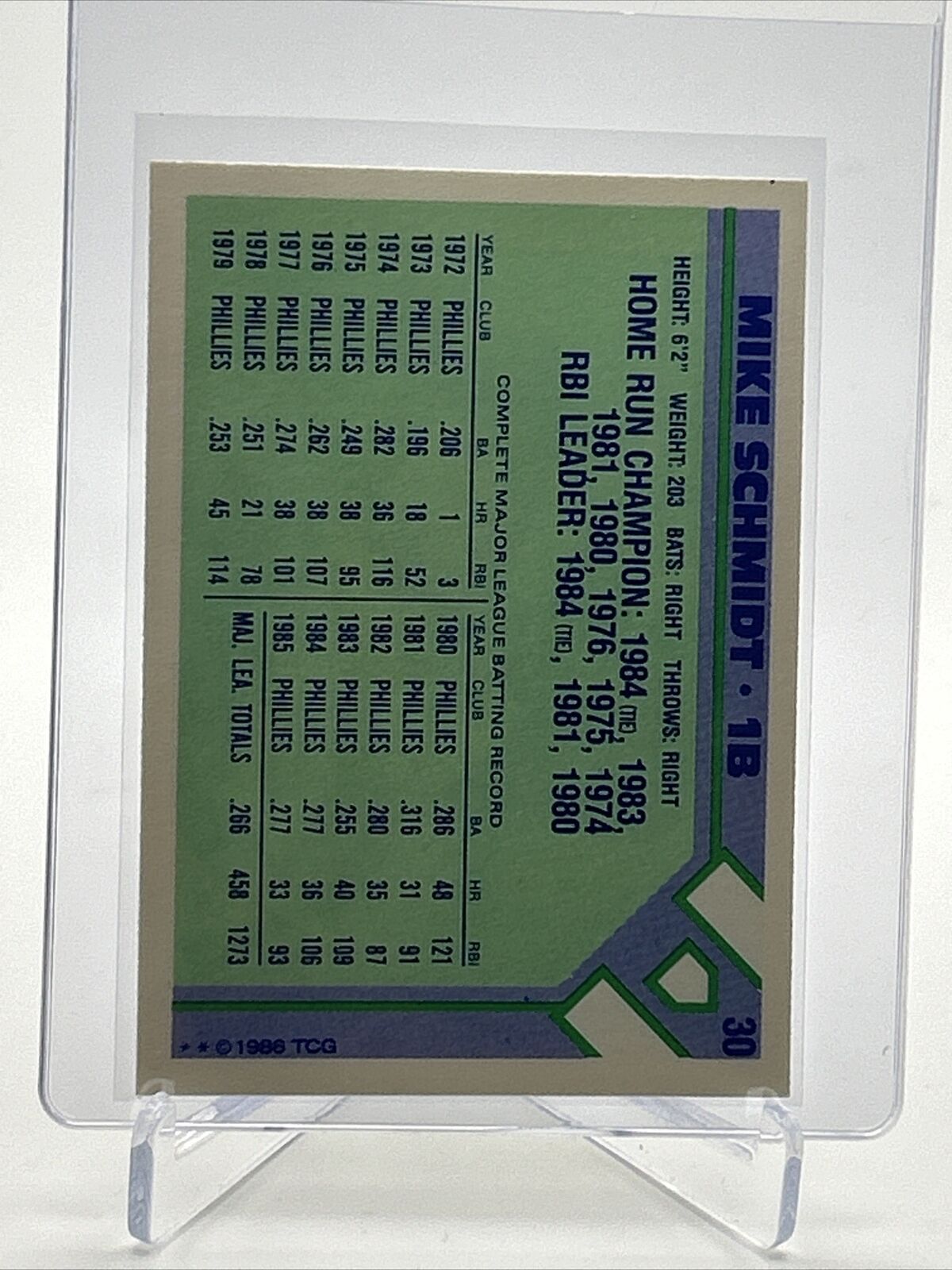 1986 Topps Baseball Champion Superstars Mike Schmidt Card #30 Mint FREE SHIPPING